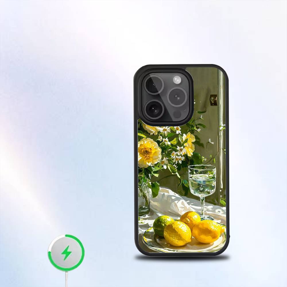 Фруктовый Лимон Арт Чехол для Телефона Для iPhone 17,16,15,14,13,12,11,Pro,Max,Plus,Mini,SE4,E Магнитный Для Magsafe Беспроводной