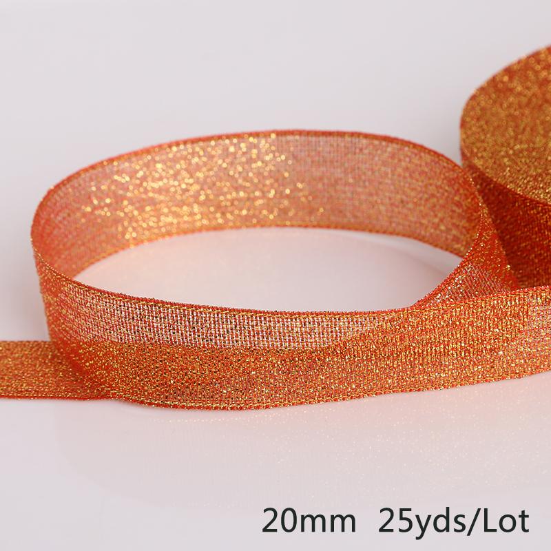 25 ярдов металлическая лента из органзы для украшения свадебной вечеринки, подарочная упаковка, рождественские ленты