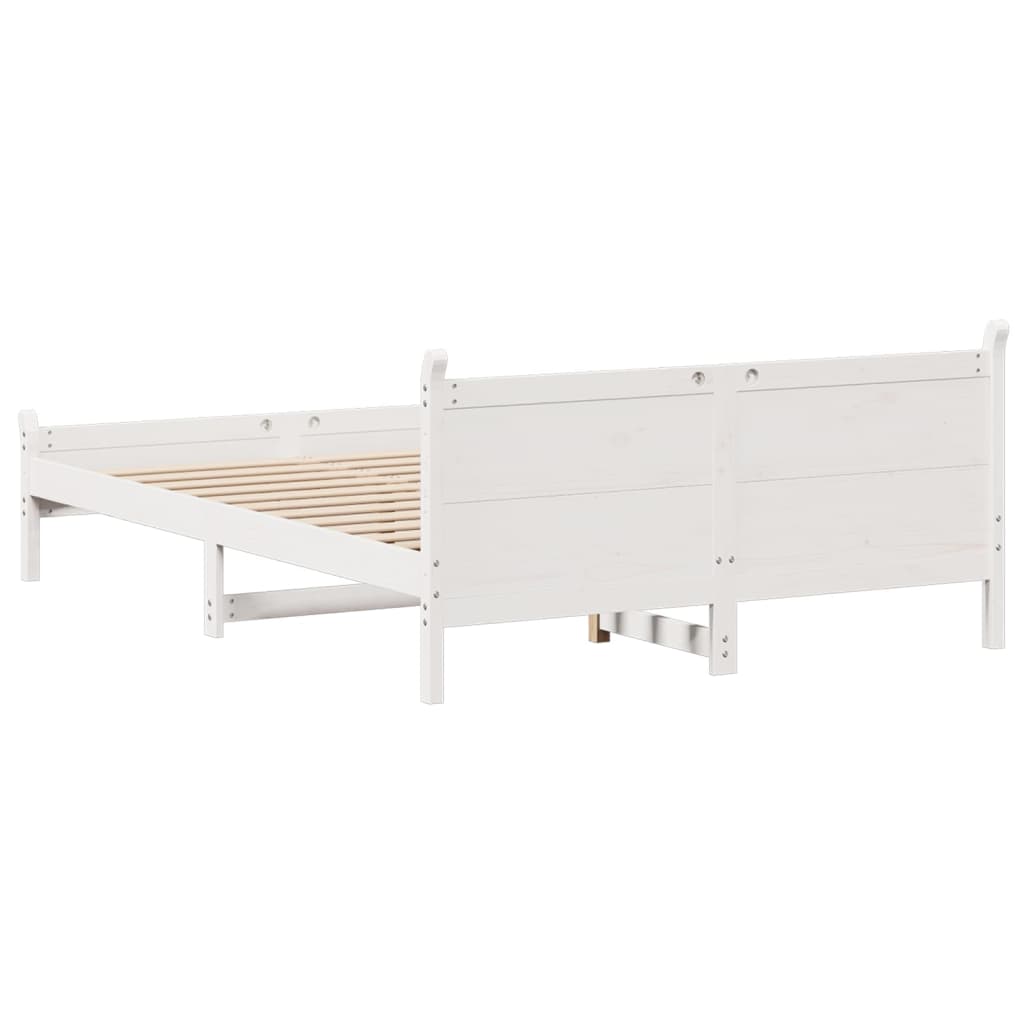 Vidaxl Rama Łóżka Bez Materaca, Biała, 135X190 Cm, Lite Drewno Sosnowe
