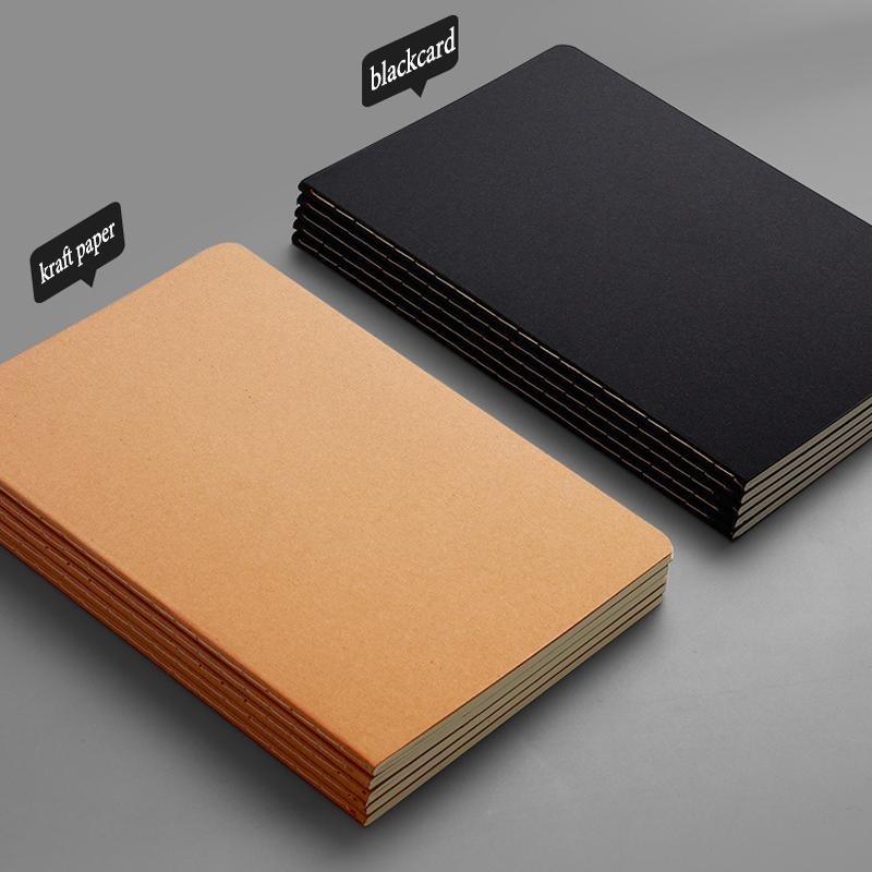 10Pcs A5 B5 A4 Notebook, Thin Draft Notebook 36 Sheets/72 Pages/Book, Kraft Paper and Black Cover, Office Study Notes Supplies