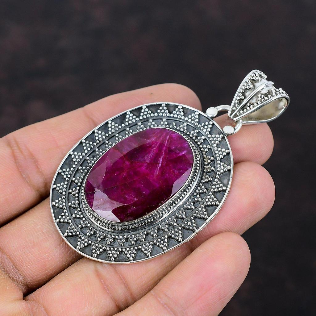 Граненый кашмирский рубиновый кулон, подвеска с драгоценным камнем, подвеска из стерлингового серебра 925 пробы, ювелирные изделия ручной работы, винтажный кулон, кашмирский рубиновый ювелирный подарок, подарок для мамы