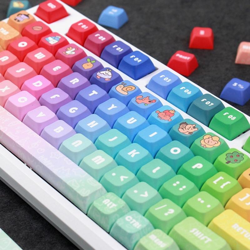 133Keys Rainbow Keycaps DA Profile 9.5mm Thick PBT Keycaps для 61/87/104/108 Layout Mechanical Keyboard Keycaps