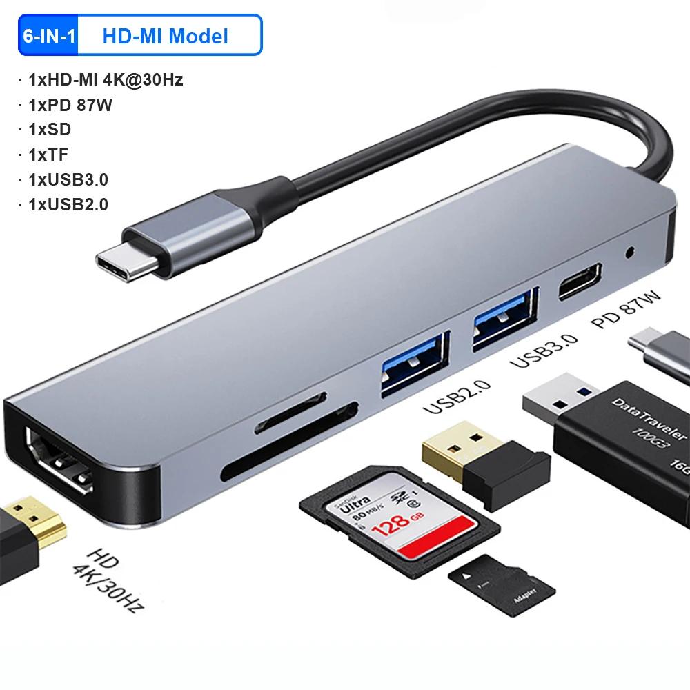 USB C HUB, USB C адаптер Dongle с 4K HDMI/VGA/Type C PD/RJ45/SD/TF кард-ридером для MacBook Pro/Air M1 iPad