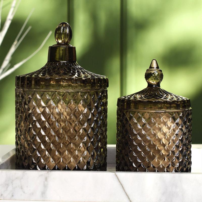 Банка для хранения из темно-серого хрустального стекла с крышкой, консервная, 600 мл, банки с алмазной огранкой, сахарница, коробка для ватных палочек, бытовой органайзер, украшение