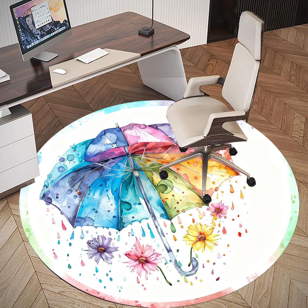 1PC rainbow umbrella flowers Office Round Area Rug, Under Office Chairs Bedroom Living Room Home Decor, Carpet for Office -1110034