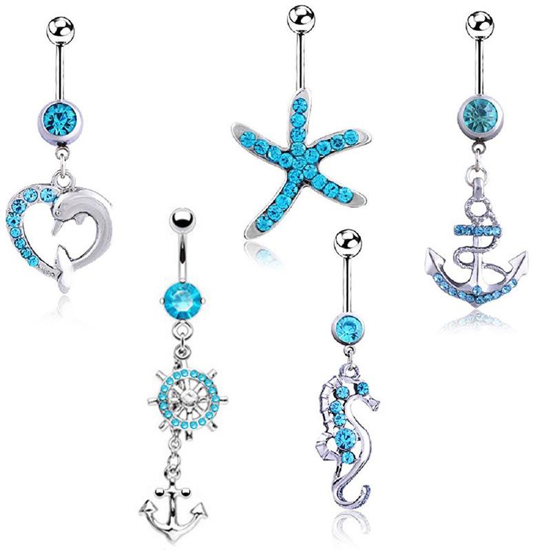 Ocean-Inspired Navel Rings: Dolphin, Shark & Anchor Belly Button Piercings