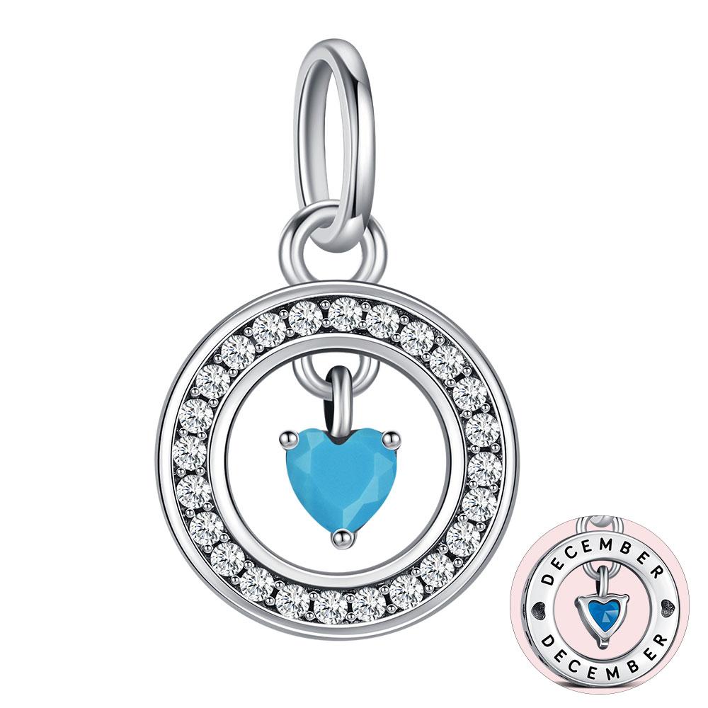 S925 Silver Lucky Month Birth stone Charm Fit Bracelets Diy For Women Pendant Colorful 12 Month Charm