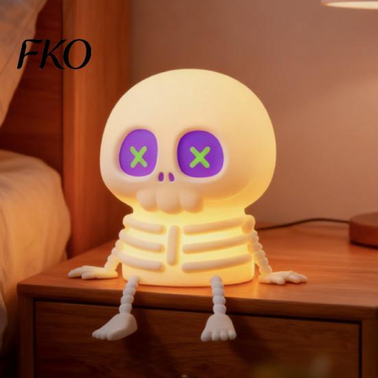 Kids Night Light Halloween Skeleton Light, Silicone Touch LED Bedside Lamp for Kids, Color Changing 8 RGB Dimmable Warm Desk Decor Bedroom Adjustable