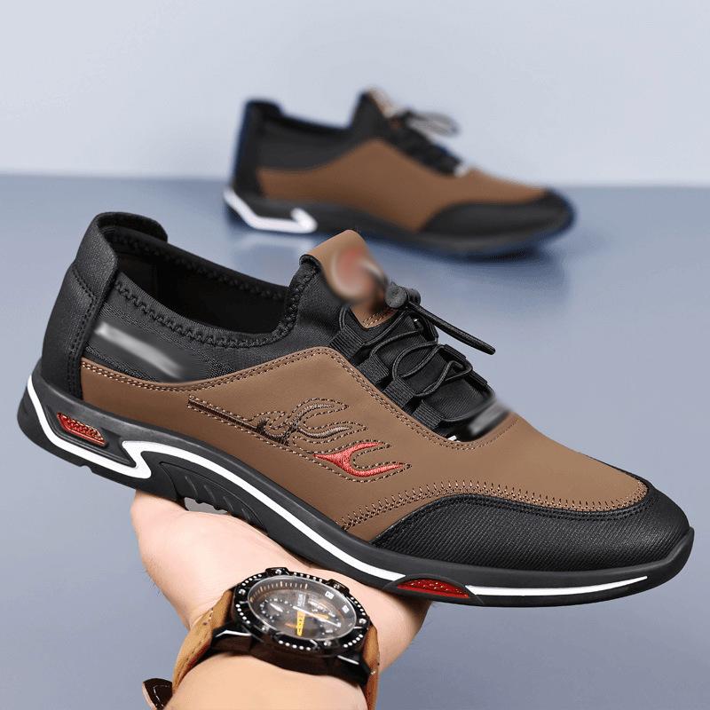 Trendy Leather Low-Top Men'S Casual Shoes Fall New Style Slip-On Board Shoes Comfortable Plastic Upgraded Version Adult Footwear