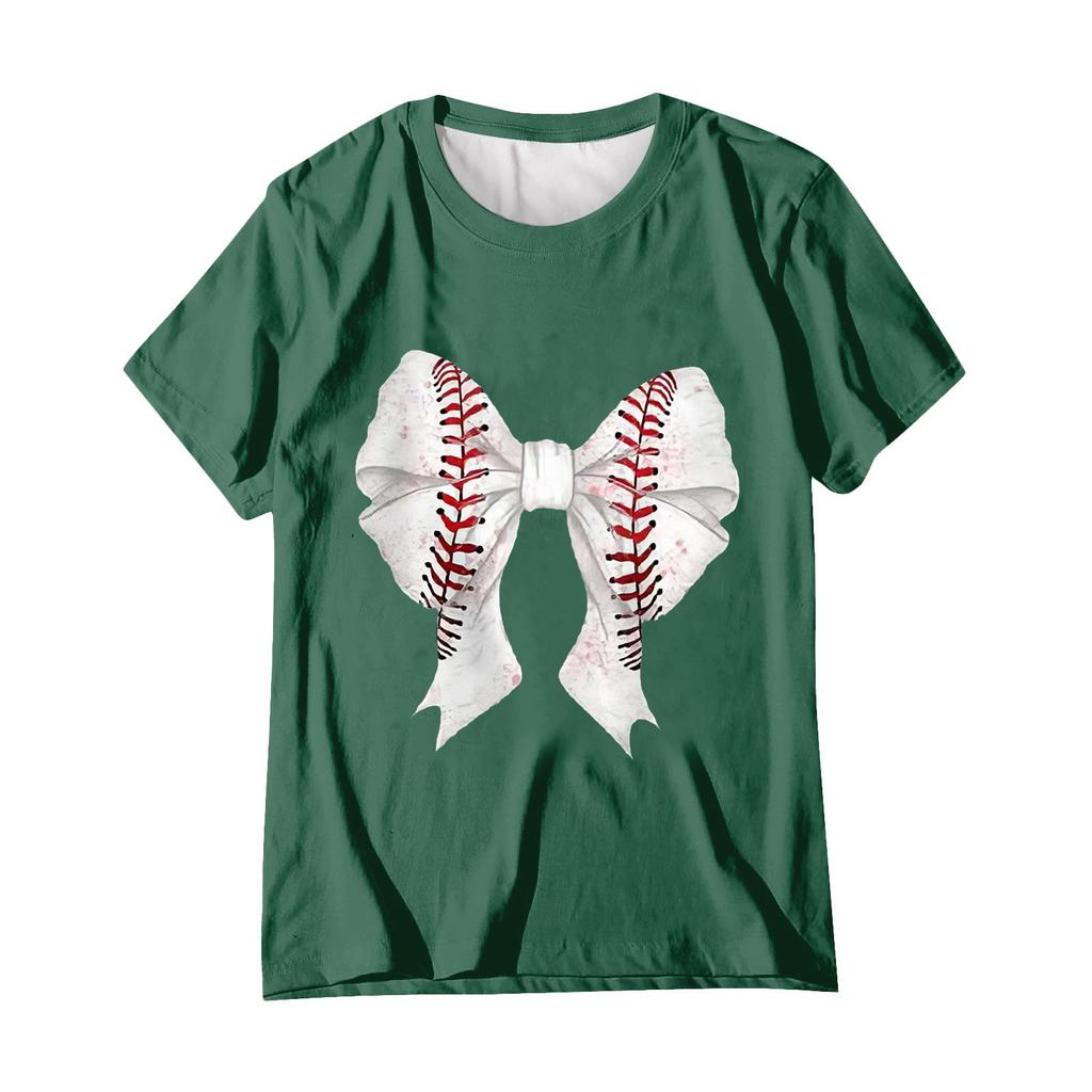 Женская повседневная футболка с принтом бейсбола, круглый вырез, пуловер, короткий рукав
