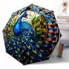 Vibrant Peacock Stained Glass Art Portable Automatic Umbrella Compact & Durable 8-Rib Design Durable Plastic & Iron Travel Essential Fashion Lovers