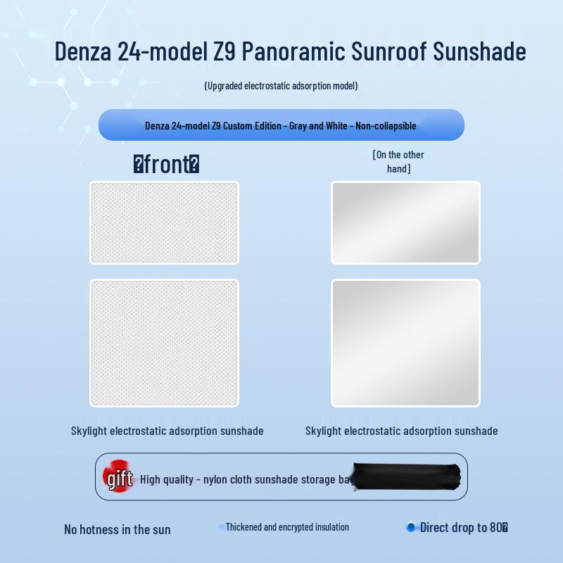 Denza Z9GT 2024 Электростатическая шторка на крышу: Блокиратор тепла и света, Защита приватности и от УФ-лучей.