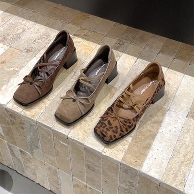 Каблук туфли на высоком каблуке замшевые с леопардовым принтом одинарные туфли женская обувь 2025 новая весна и осень с юбками Мэри Джейн вечерние туфли