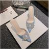 High-heeled Half Slippers 2025 New Versatile Pointed Rhinestone Buckle Stiletto Sandals Internet Celebrity Fairy Wind Bag Head Drag Girl