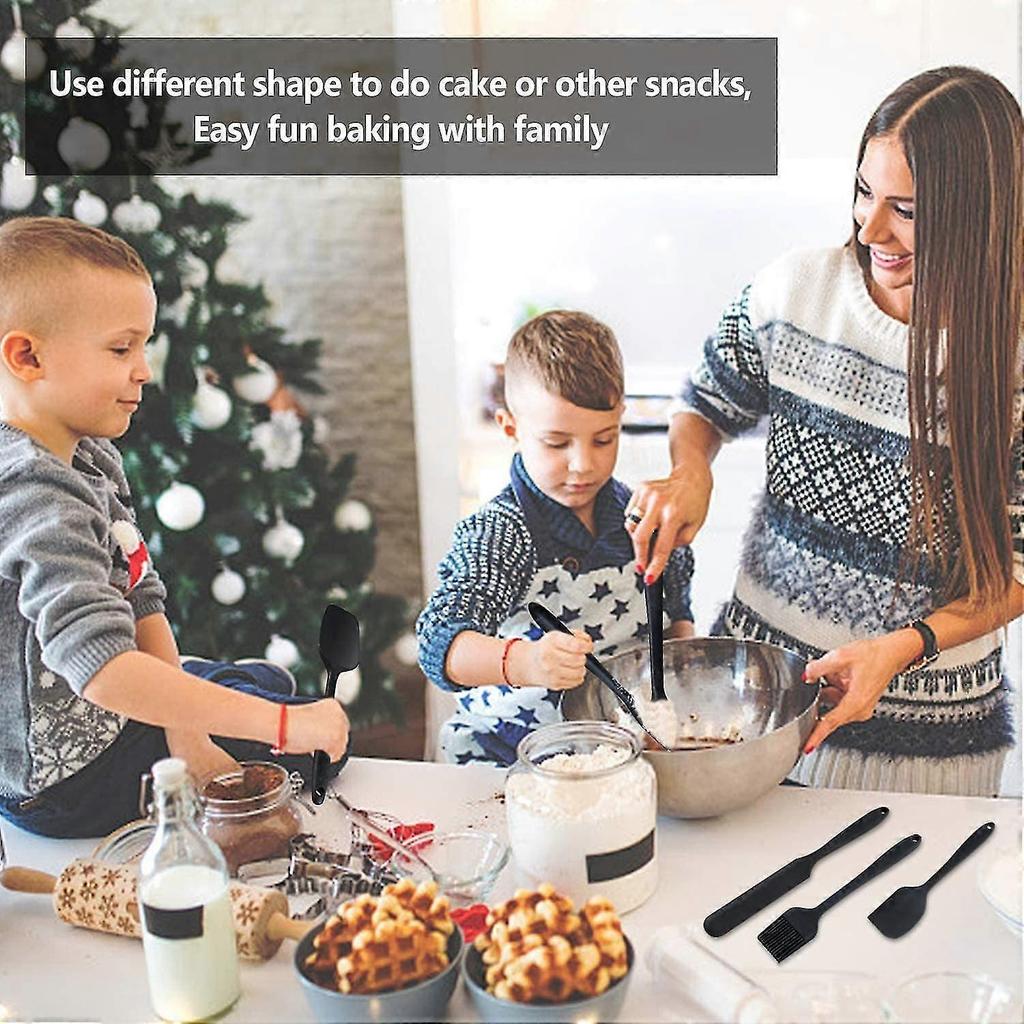 Dough Scraper Silicone Spatula Silicone Dough Spatula Set Cooking Spoon and Spatula (Black 6-Piece Set)