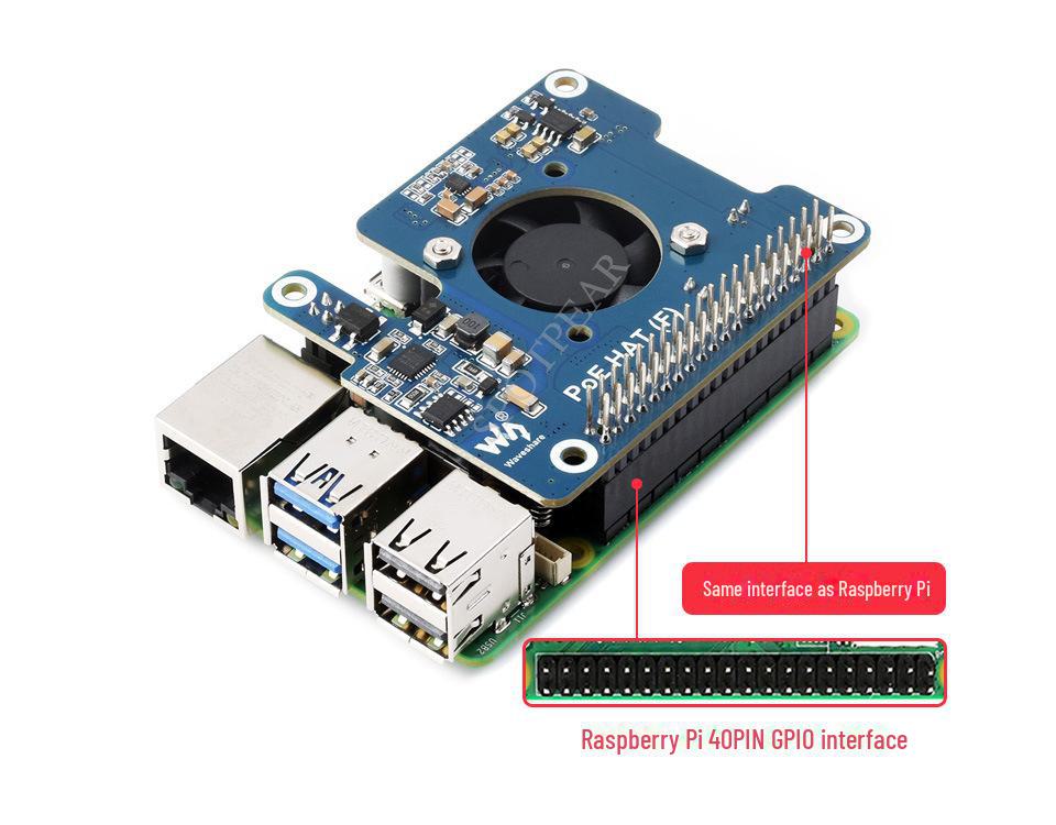 Raspberry Pi 5 PoE Expansion Board with Ethernet, Power Supply Module, Fan, and Metal Heat Sink, 802.3af/at.