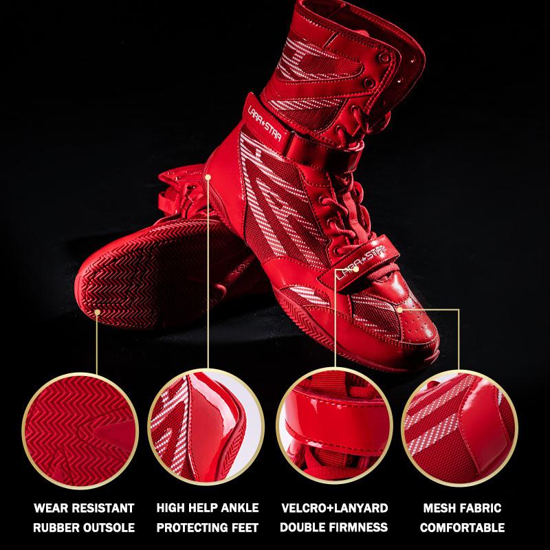 LARA STAR Высокие профессиональные боксерские кроссовки для мужчин, дышащие, облегающие, для борьбы, санда, силовых тренировок, с поддержкой, женские ботинки