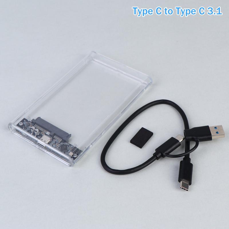 Внешний корпус для 2,5-дюймовых накопителей USB Type C, SATA на USB 5 Гбит/с, прозрачный корпус для HDD/SSD, поддержка для ПК и ноутбуков