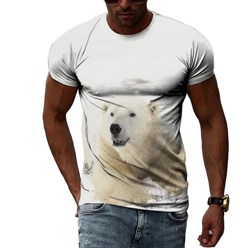 Летняя мода Polar Bear Image Мужская повседневная футболка с 3D-принтом в стиле хип-хоп с круглым вырезом и короткими рукавами