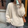 Women's Fashion Casual Fall Winter Solid Color Print Long Sleeve O-Neck Sweaters
