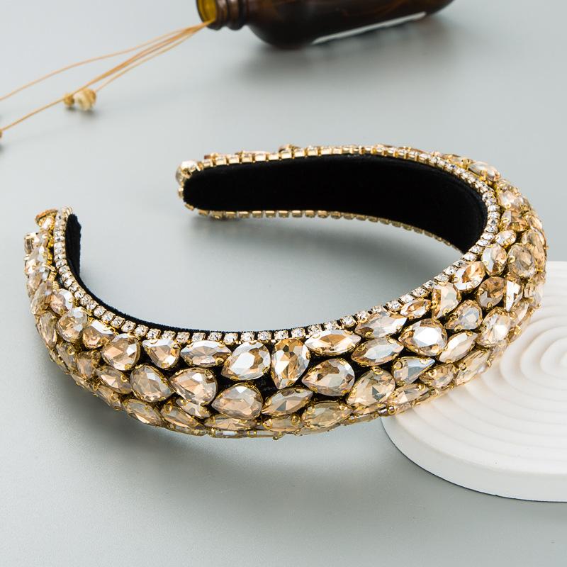 Kingcome Korean Fashion Rhinestone Gem Headband Headdress Sponge Wide Edge Handmade Baroque Headbands Hair Accessories