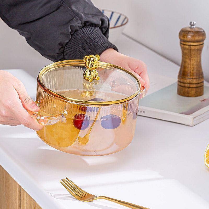 Thickened High Boron Silicon Glass Saucepan Clear Cooking Pot Soup Pot Heating Dual Handles Saucepan With Cover Cooking Tools