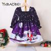 Children Christmas Party Clothing Girls Puff Sleeve Full Print Dress Baby Toddler Fashion Dresses