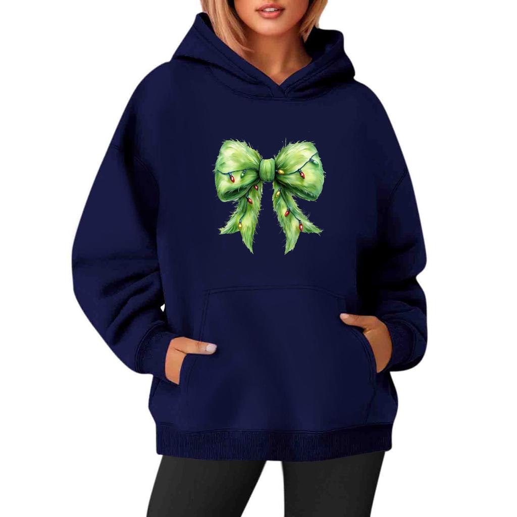 Женские толстовки с круглым вырезом, длинным рукавом, рождественским принтом, однотонная толстовка с капюшоном