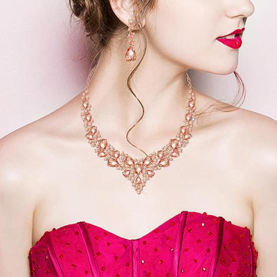 1 комплект свадебных серег, удлинительная цепочка, искусственный кристалл, инкрустированные стразы, нарядные, блестящие, для ужина, женские ювелирные изделия, ожерелье, женский аксессуар