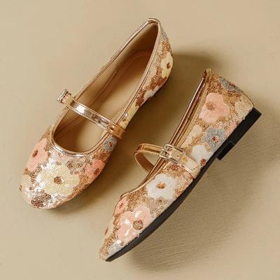 Модные блестящие красочные цветы неглубокие балетки женские с круглым носком с пряжкой туфли Мэри Джейн этнический стиль комфортные легкие плоские сандалии
