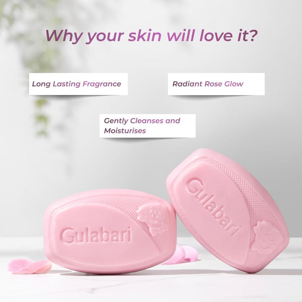 Dabur Мыло Gulabari Pure Rose 150г Упаковка из 4 штук Увлажняющее мыло для купания для сияющей кожи