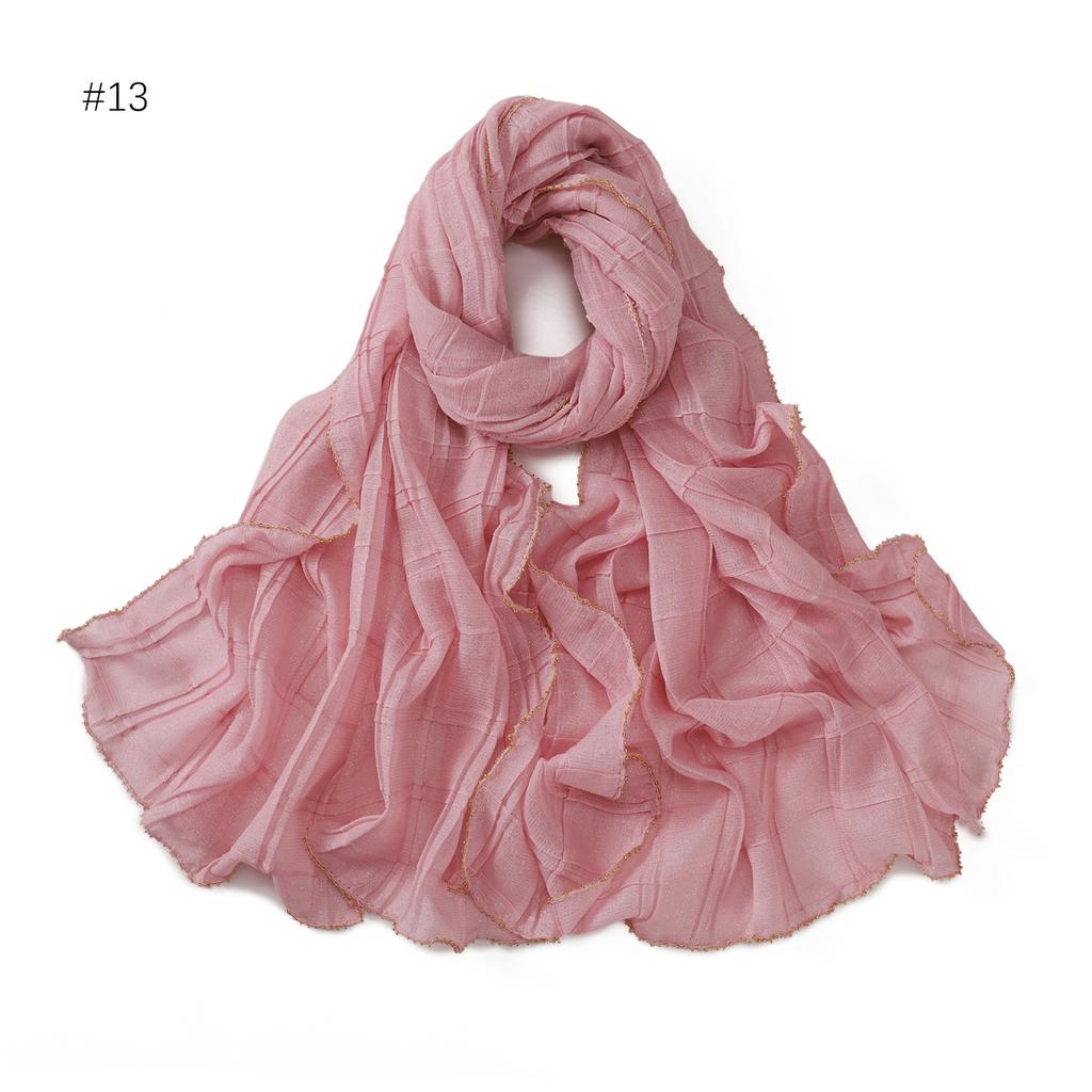 Good Quality Luxury Silver Thread Crepe Plaid Shawl Scarf Polyester Gilt Shiny Headscarf Head Covering Women Hijab