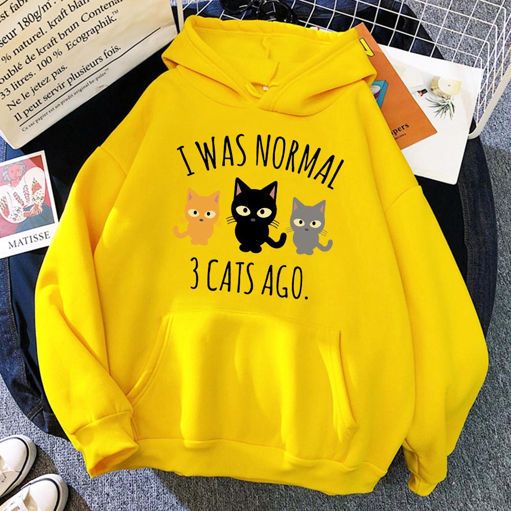 I Was Normal 3 Cats Ago Женская толстовка с капюшоном Модная свободная мягкая уличная одежда с круглым вырезом флисовые пуловеры Повседневная одежда больших размеров женская