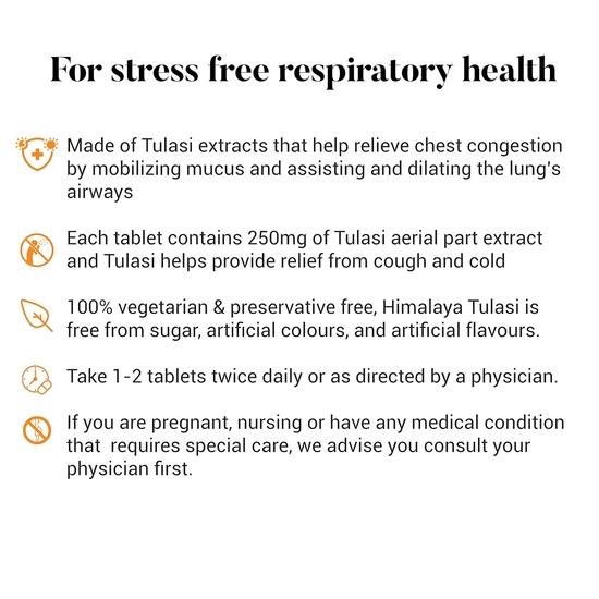 Himalaya Wellness Pure Herbs Tulasi Respiratory Wellness | Holy Basil |Relieves Cough and Cold| -Pack of 60 Tablets