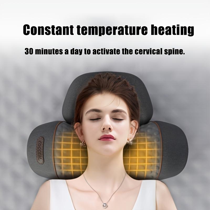 Подушка для шеи с подогревом, 3 режима вибрационного массажа, термостатический нагрев, серая, контурный дизайн для оптимального комфорта, терапевтическое средство для сна