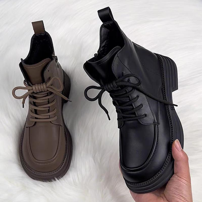 Ретро классические круглые носки современные женские ботинки на платформе весна/зима со шнуровкой по бокам и нескользящей подошвой короткие ботинки