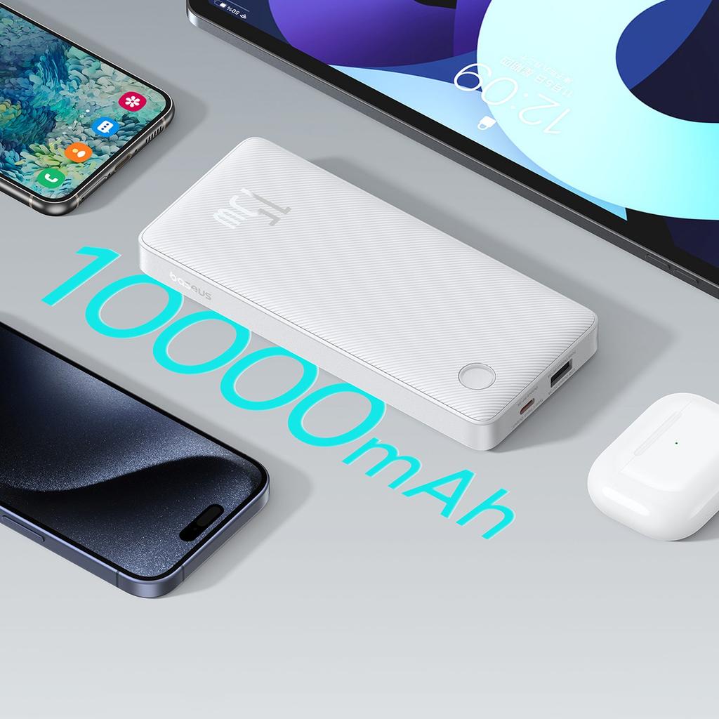 Powerbank 10000mAh 15W Airpow Lite with USB-A - USB-C cable 30cm - white