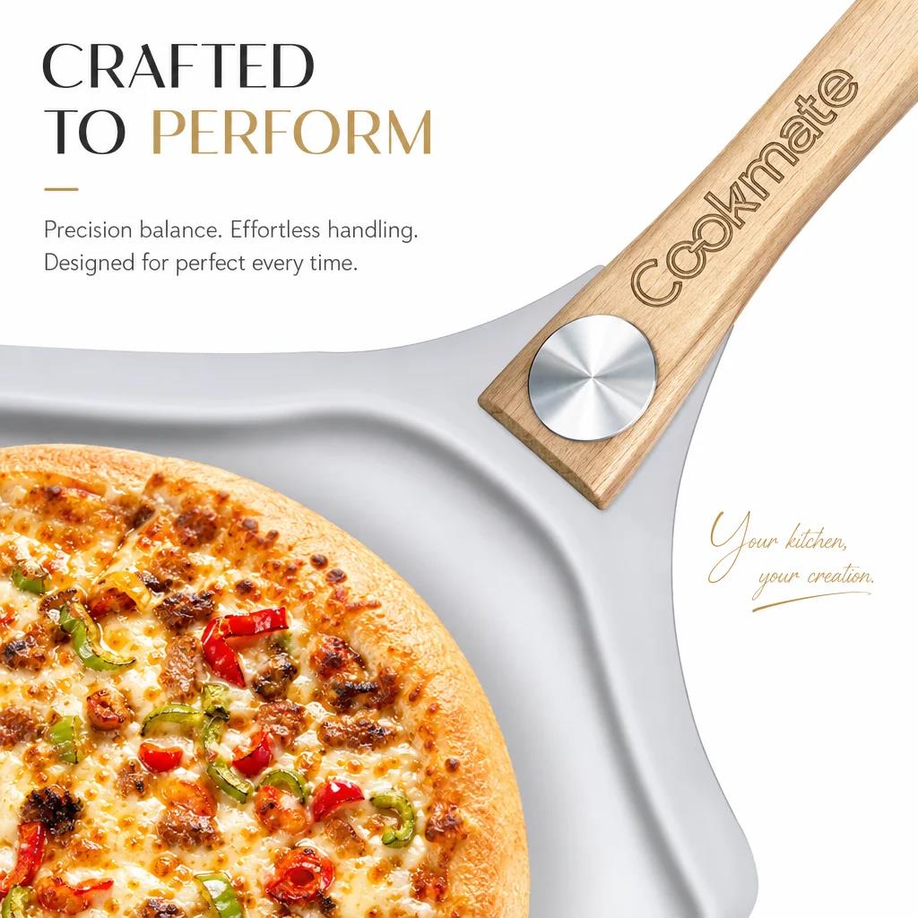 Aluminum Pizza Peel Foldable Wooden Handle Pizza Shovel Non-stick Pizza Paddle for Home Oven Baking Bakeware Tool 1