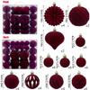 48PCS Plastic Flocked Christmas Ball 7 Colors Suspensable Christmas Tree Balls 4/6/8cm Xmas Baubles Home