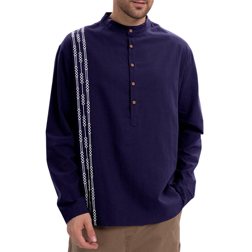 Мужские весенние однотонные ретро-топы с длинным рукавом на пуговицах, мужские повседневные модные топы