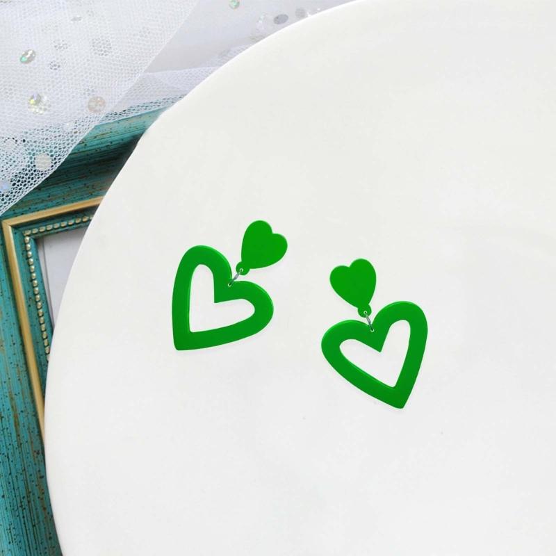 Стильные Акриловые Серьги-Подвески Розовые Сердечки Серьги-Капли Женские Вечерние Полые Серьги-Заявление Подарок на День Святого Валентина Легкие