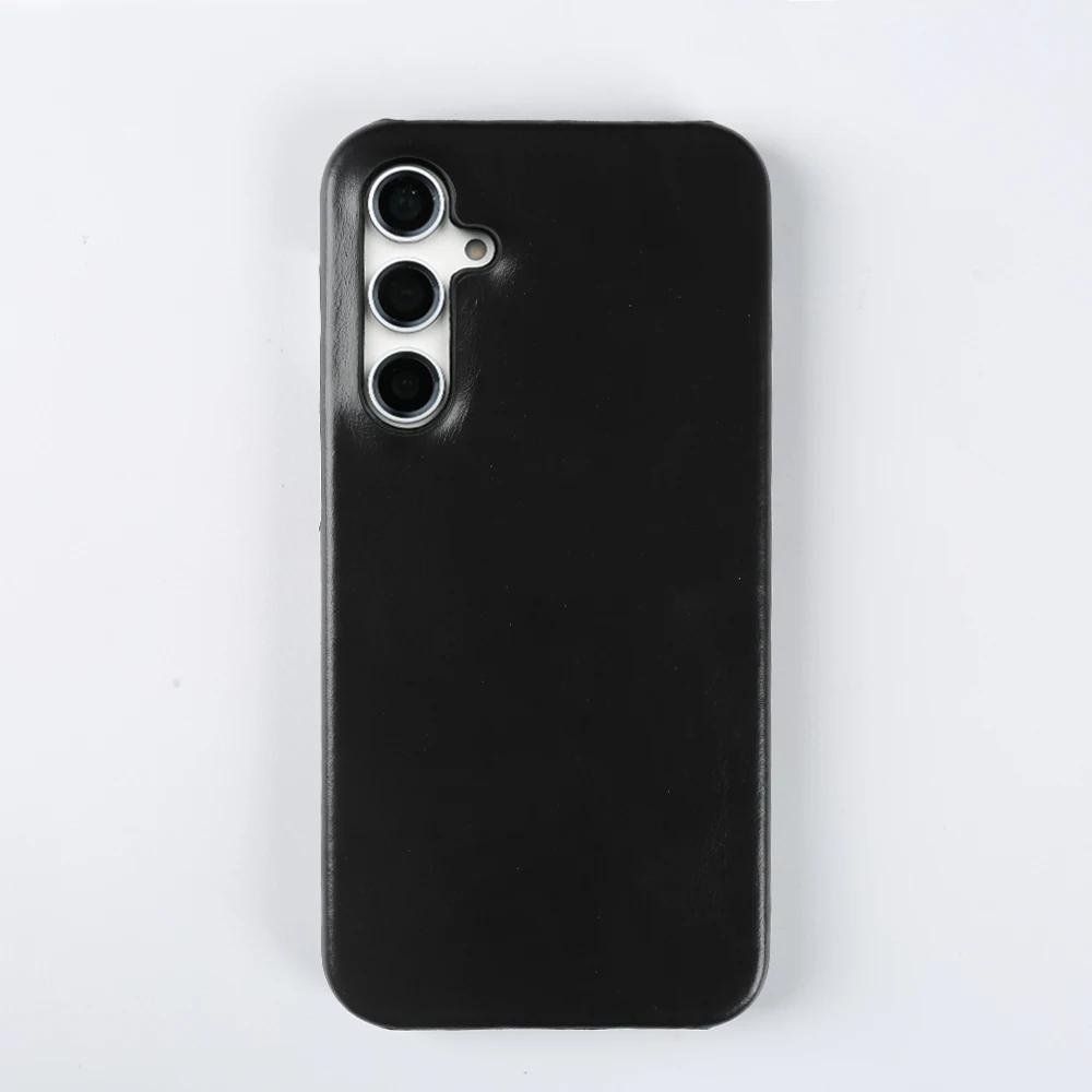Ретро Чехол из Натуральной Кожи для Samsung Galaxy S24 Ultra S23S20 S20FE S22Plus S21 Эстетичная Задняя Крышка Корпуса Телефона с Узором Масляного Воска