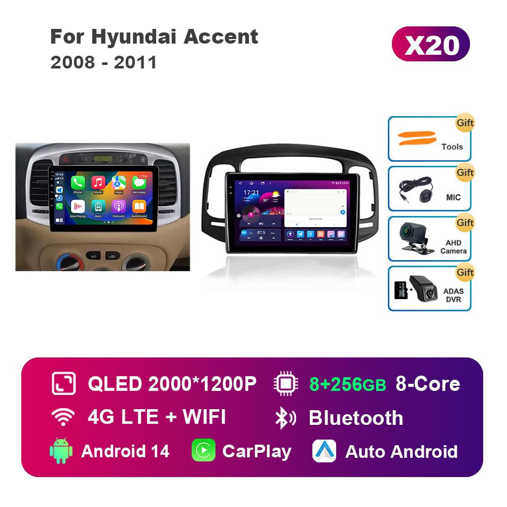 Автомобильный радиоприемник, мультимедийный проигрыватель для Hyundai Accent 2008 - 2011, система Android 14, GPS-навигация, HD-экран, WiFi, Bluetooth, головное устройство