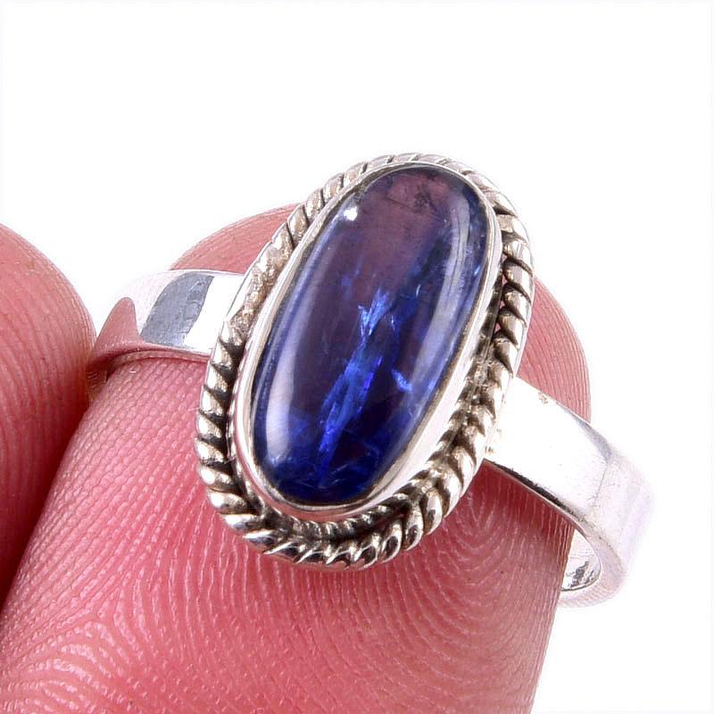 Подарочное кольцо из чистого серебра 925 пробы с натуральным кианитом ручной работы S.7 b6Q23