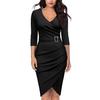 Women V-Neck Dress 3/4 Sleeves Pencil Midi Dress Solid Color Party Club Dress Elegant Office Business Dress