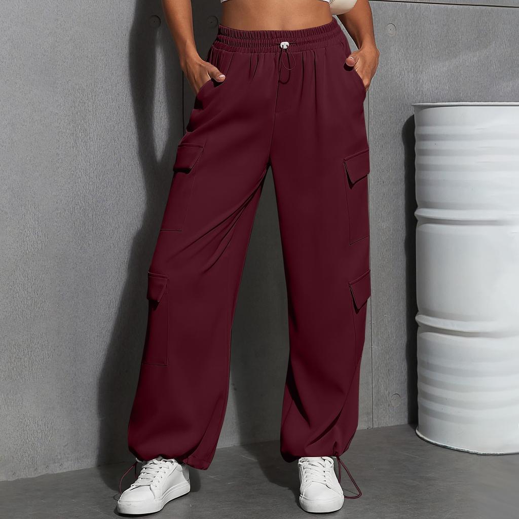 Women's Fashion Sport Solid Color Pocket Casual Sweatpants Pants