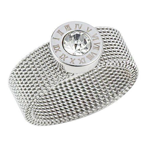 Gold Color Stainless Steel Ring Big Round Crystal Mesh Finger Ring Roman Numerals Rings Round Titanium Ring for Women Men