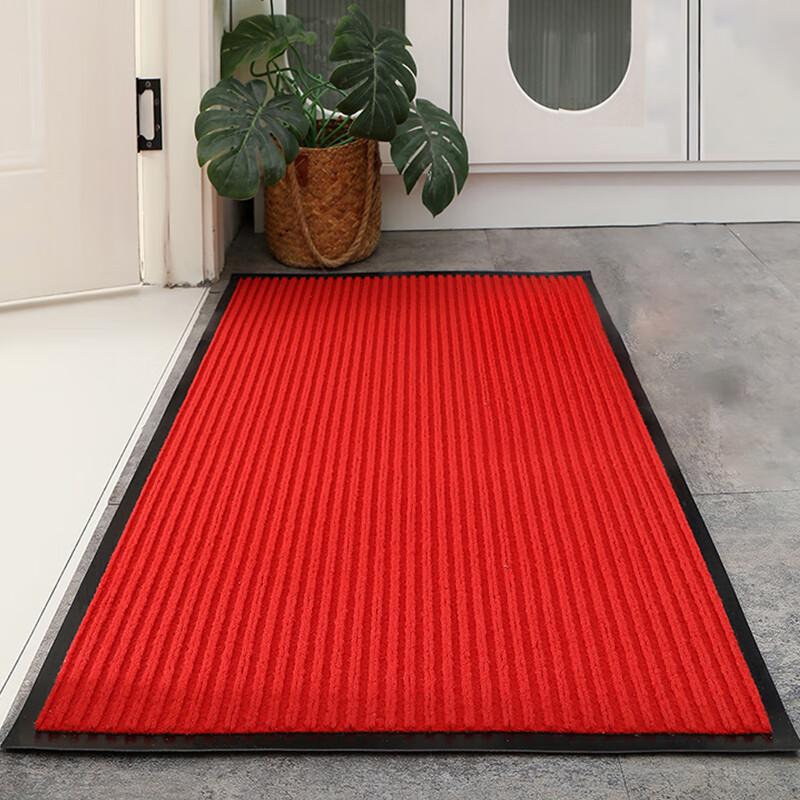 DIYIN Entrance Door Mat, Non-Slip Doormat, Absorbent Floor Mat, Welcome Dust Removal Mat, Double Striped Red without Text, 40*60cm