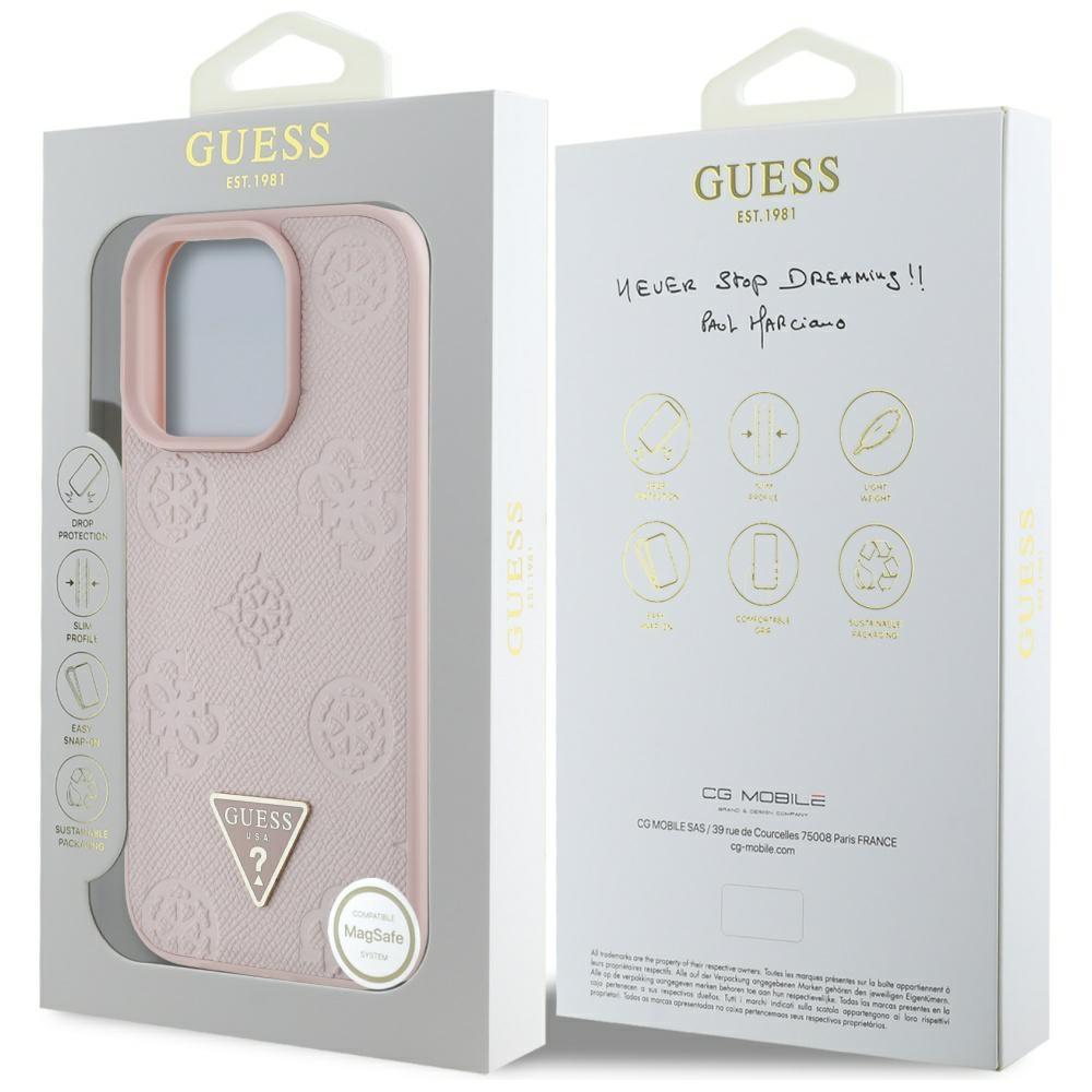 Guess Grained Hot Stamp Peony Triangle Logo MagSafe Case for iPhone 16 Pro Pink