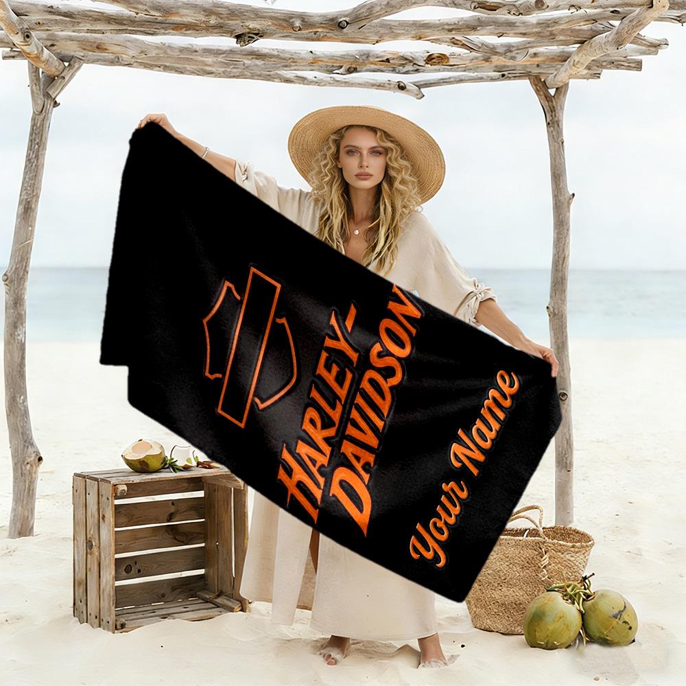 Harley-davidson Personalized Name Beach Towel Quick-Dry Soft Microfiber